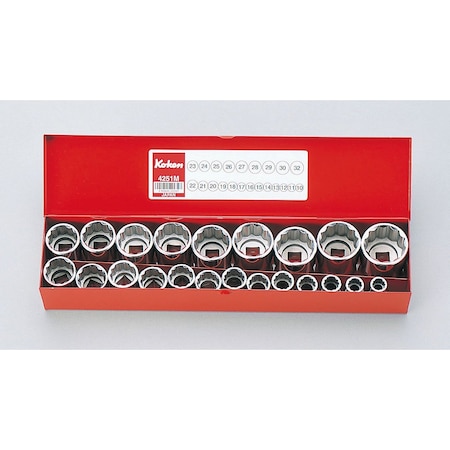 Ko-Ken Socket set 12 Point 18 pieces 1/2 Sq. Drive, 4251A 4251A